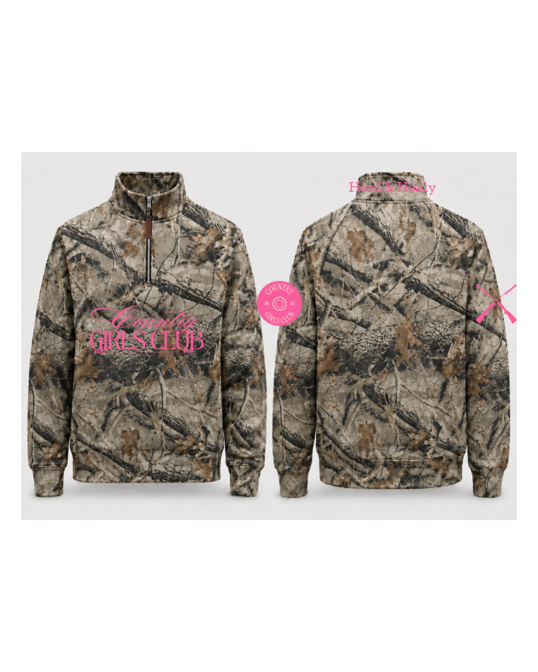 PRE ORDER - Country Girls Club Quarter Zips (Camo - Pink)