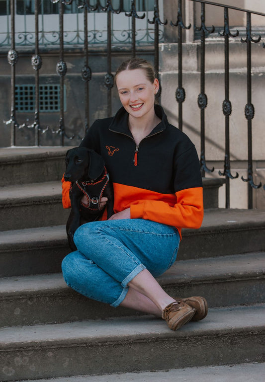 SALE - Black/Orange Quantock Quarter Zip Size Large