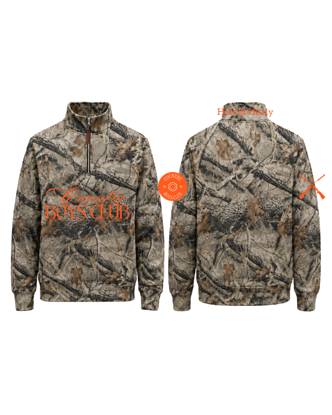 PRE ORDER - Country Boys Club Quarter Zips (Camo - Orange)