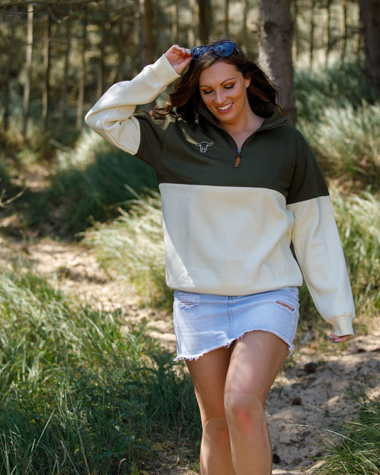 SALE - Khaki/Cream Quantock Quarter Zip Size XL