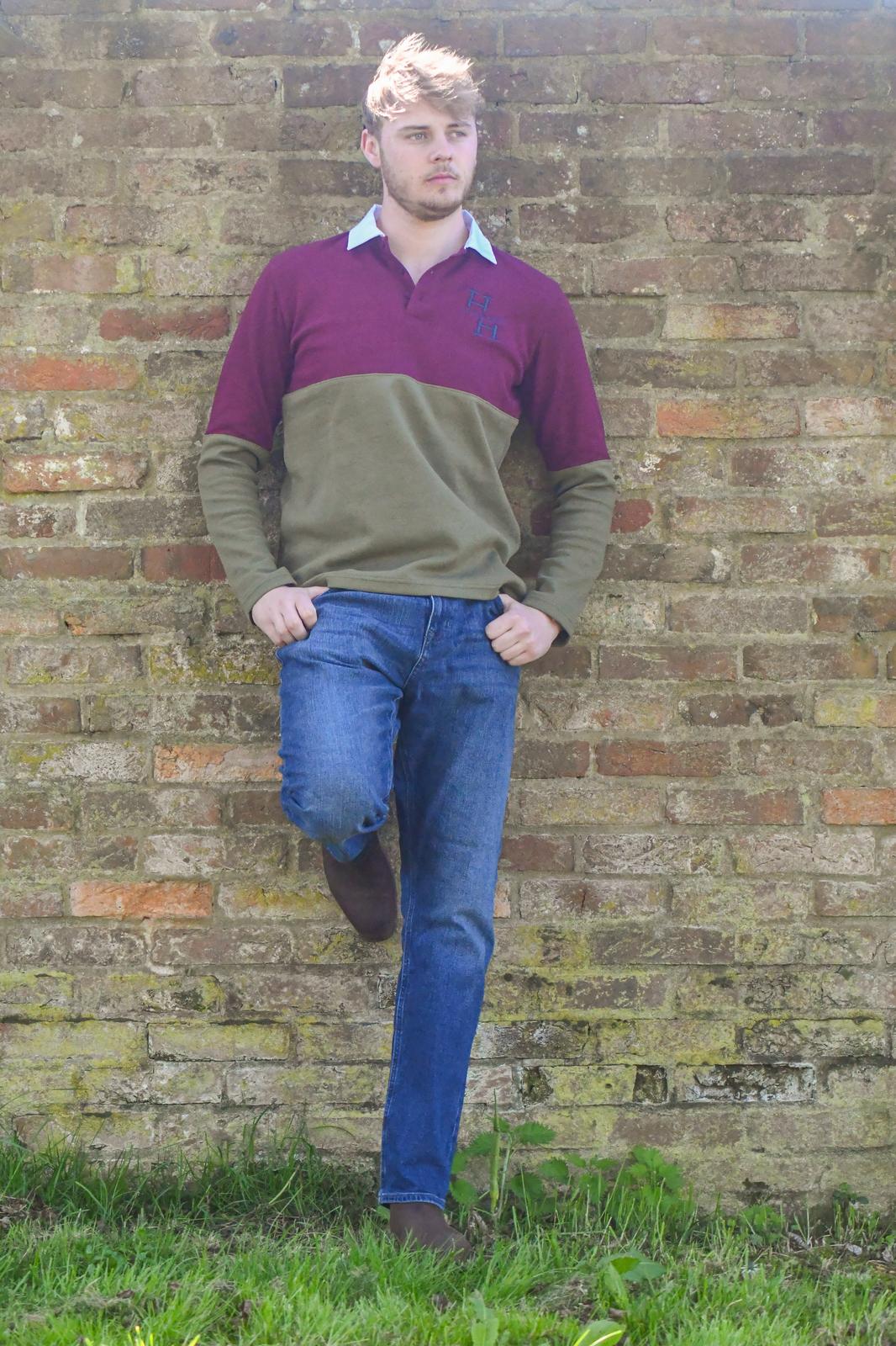 SECONDS- Ryeland Rugby Shirt (Burgundy/Khaki)