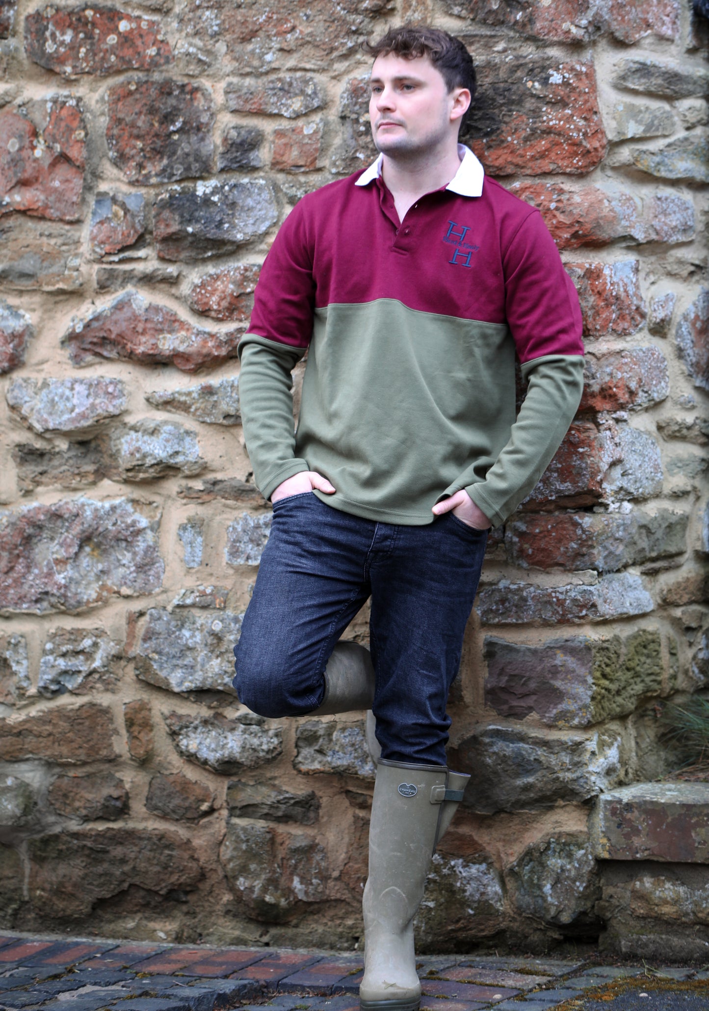 SECONDS- Ryeland Rugby Shirt (Burgundy/Khaki)