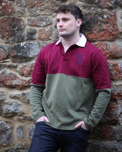 SECONDS- Ryeland Rugby Shirt (Burgundy/Khaki)